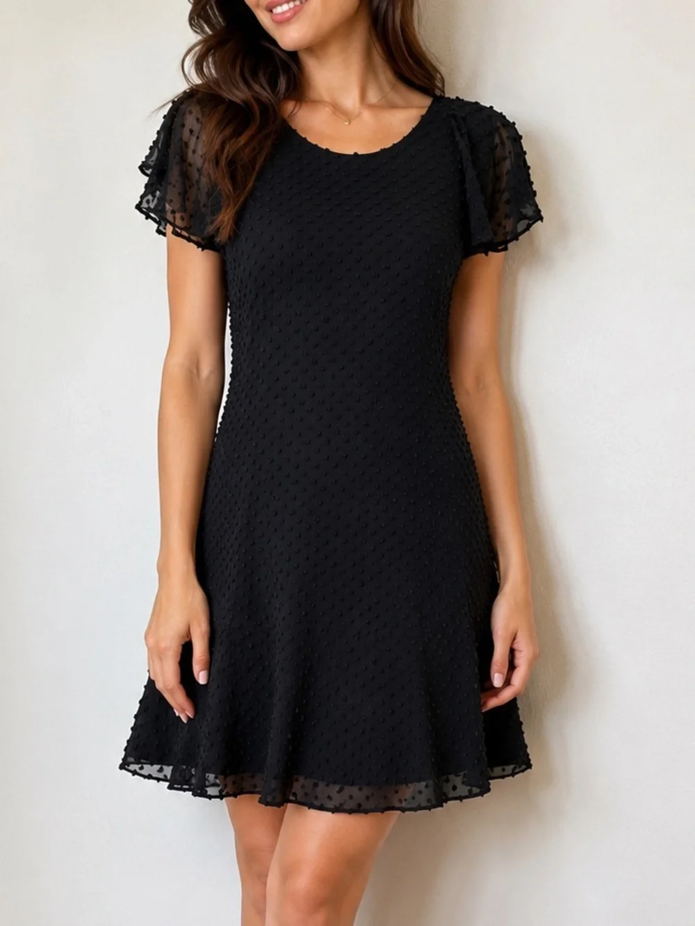 J Crew Black Cotton Silk Blend Swiss Dot Short Sleeve Dress LBD F6949 Size 2